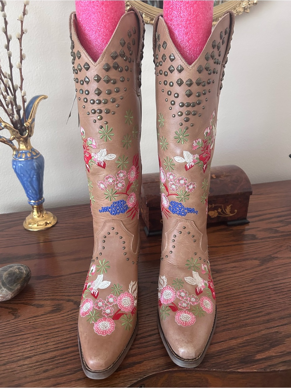 Tan Leather Dingo Poppy Embroidered Western Boots